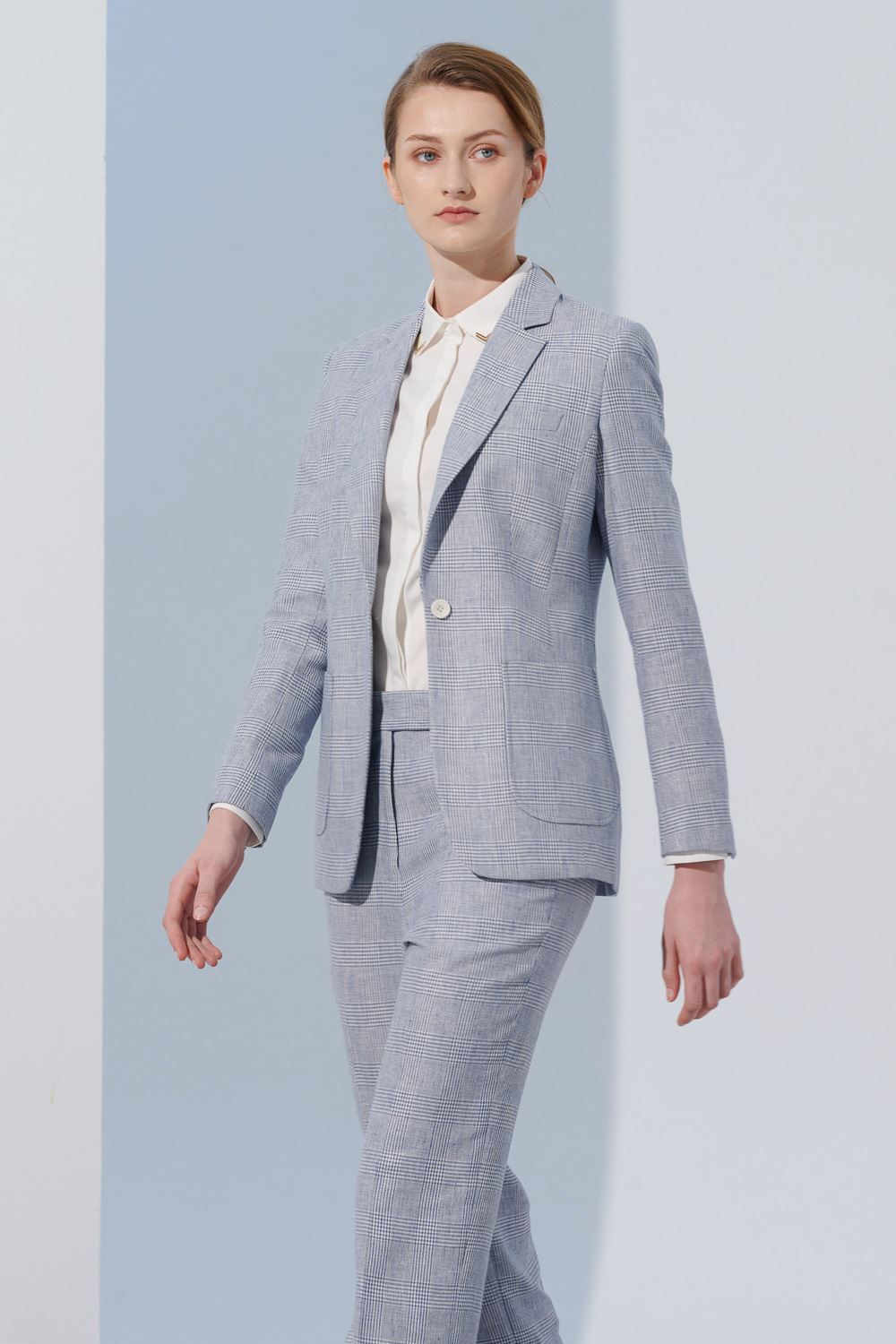 SST&C Light Gray and Blue Check Pattern Square Collar Suit Jacket | 7162305002  (Outlet)_1