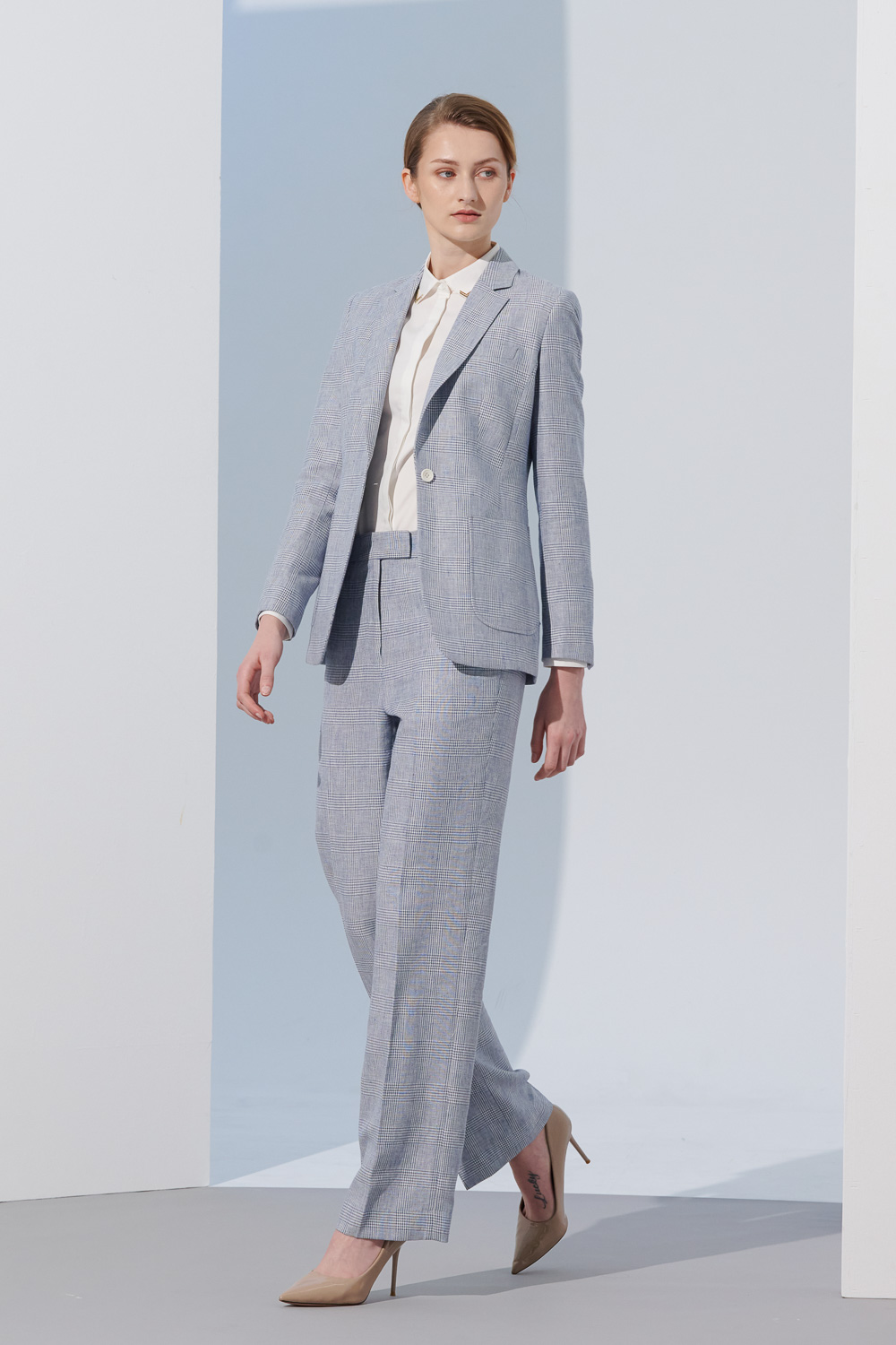 SST&C Light Gray and Blue Check Pattern Square Collar Suit Jacket | 7162305002  (Outlet)_2
