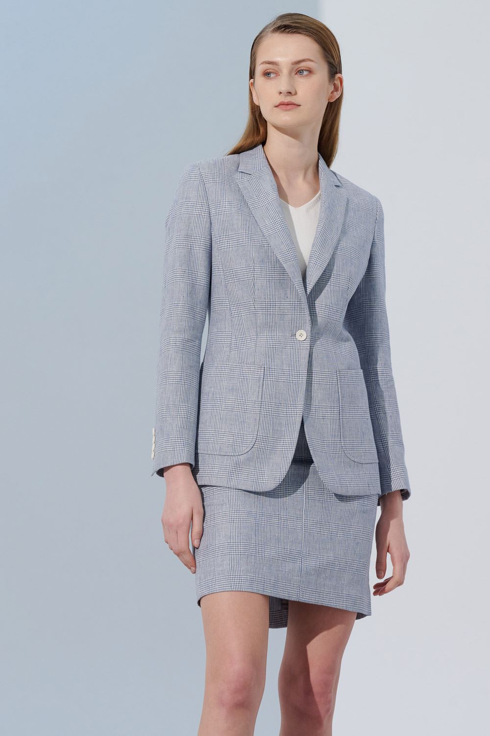 SST&C Light Gray and Blue Check Pattern Square Collar Suit Jacket | 7162305002  (Outlet)_4