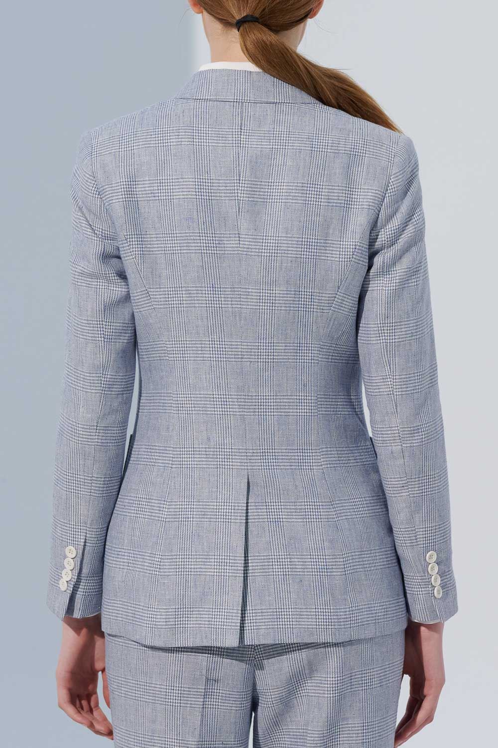 SST&C Light Gray and Blue Check Pattern Square Collar Suit Jacket | 7162305002  (Outlet)_6