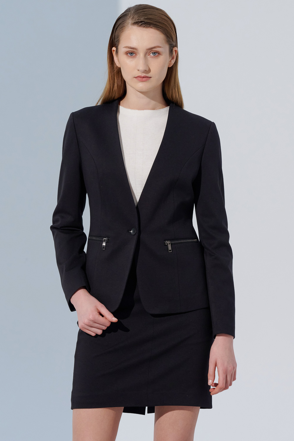 SST&C Black Collarless Suit Jacket | 7162305003  (Outlet)_0