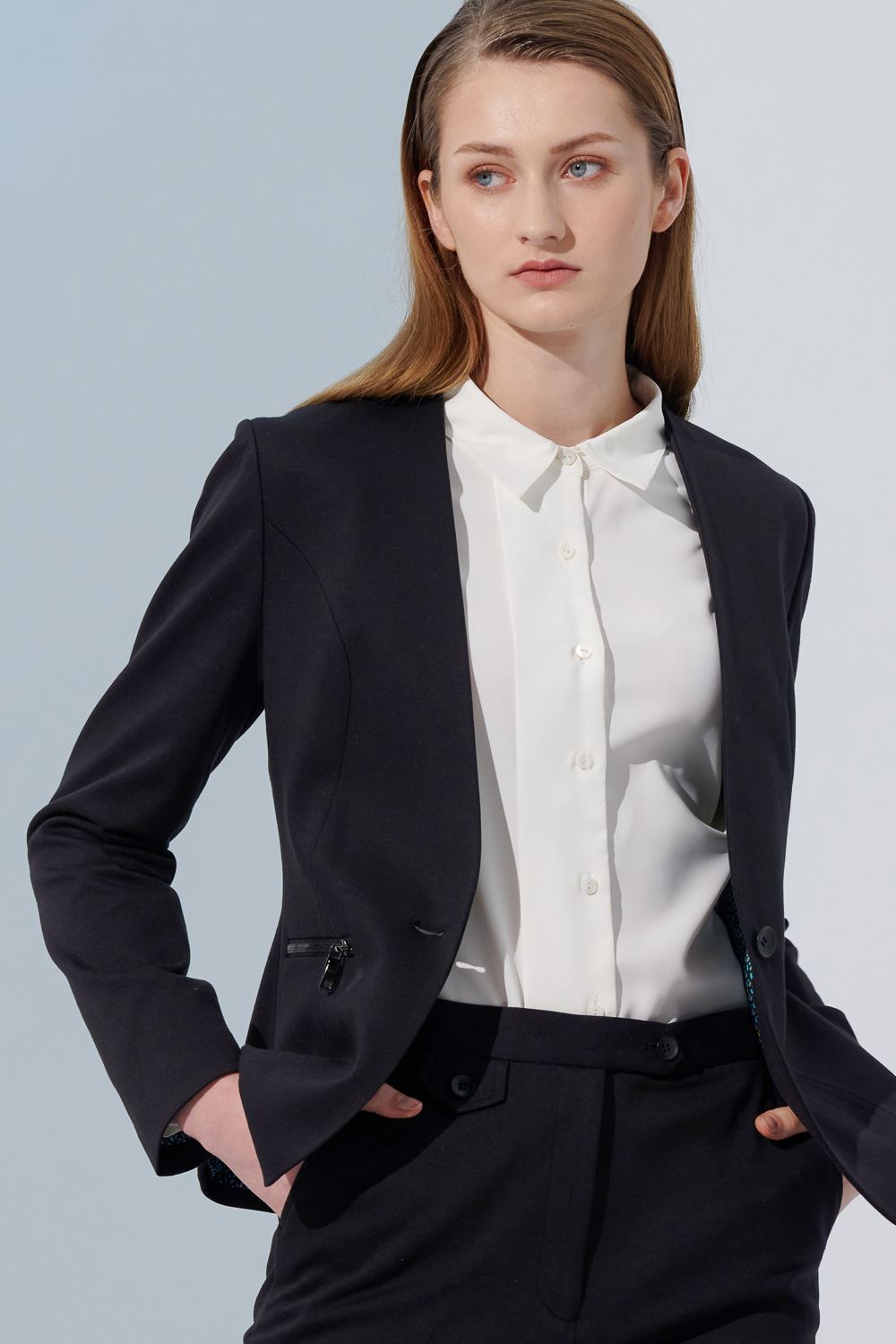 SST&C Black Collarless Suit Jacket | 7162305003  (Outlet)_1