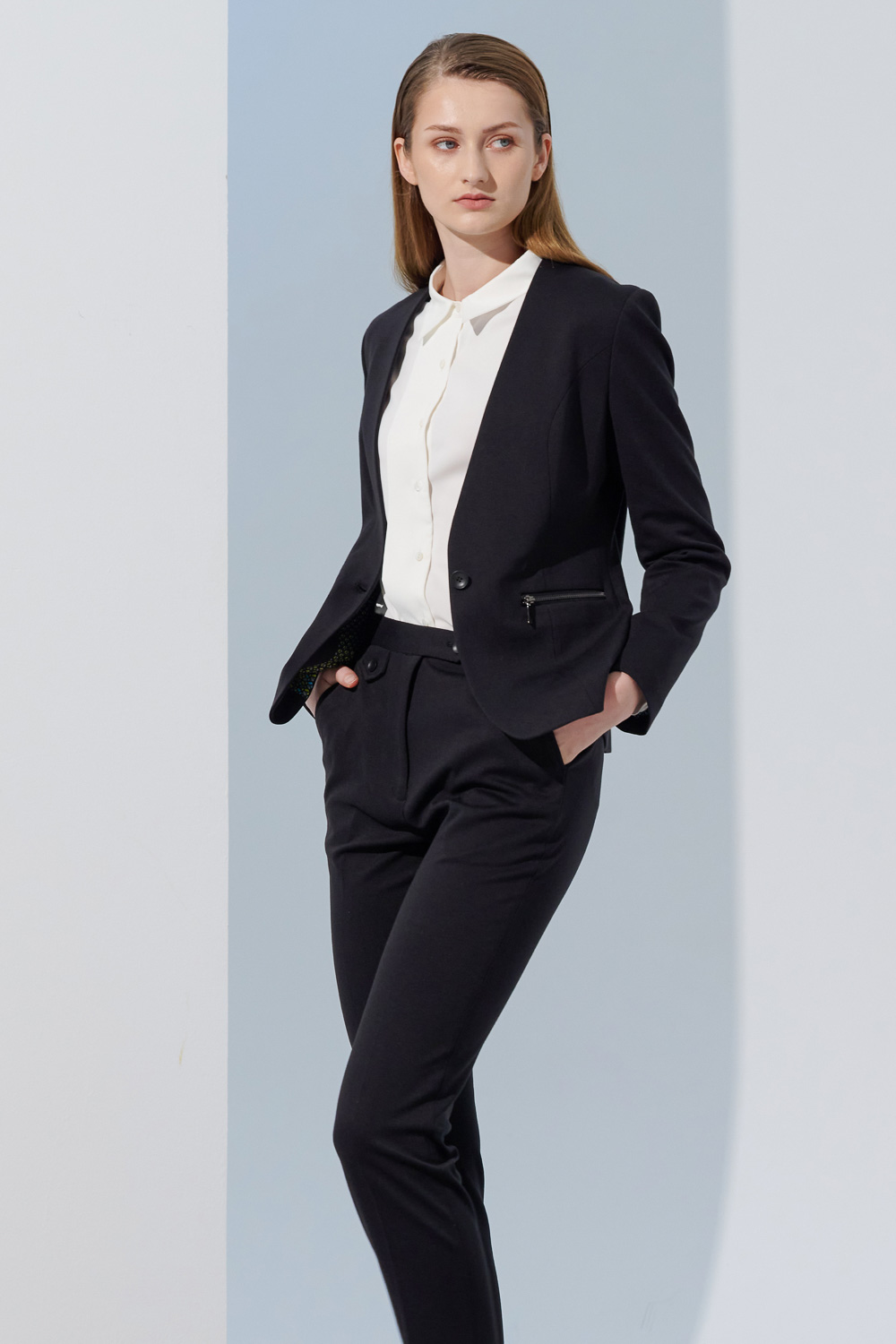 SST&C Black Collarless Suit Jacket | 7162305003  (Outlet)_2