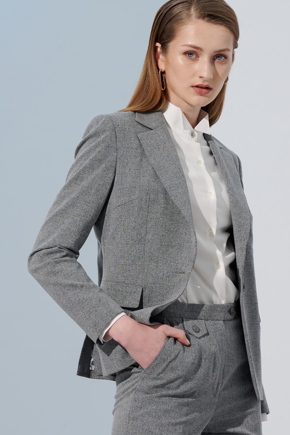 SST&C Gray Square Collar Suit Jacket | 7162305004  (Outlet)_1