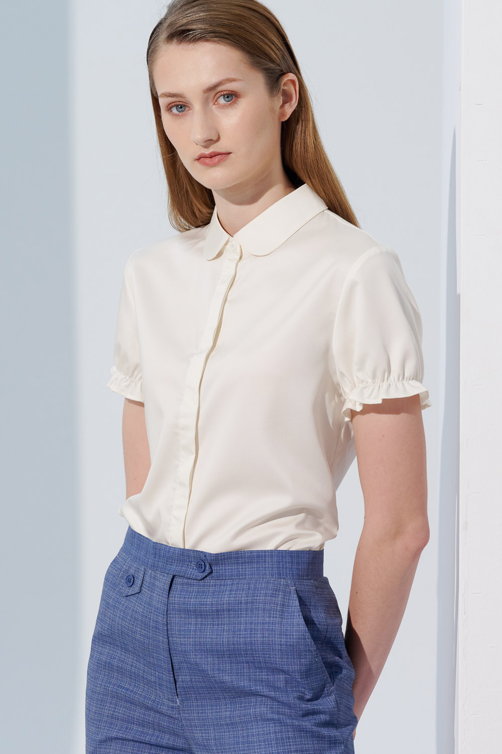 SST&C White Short-Sleeved Shirt With Ruffled Cuffs | 7562305001  (Outlet)_0
