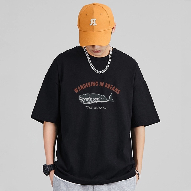 海中霸主鯨魚 純棉落肩短TEE_0