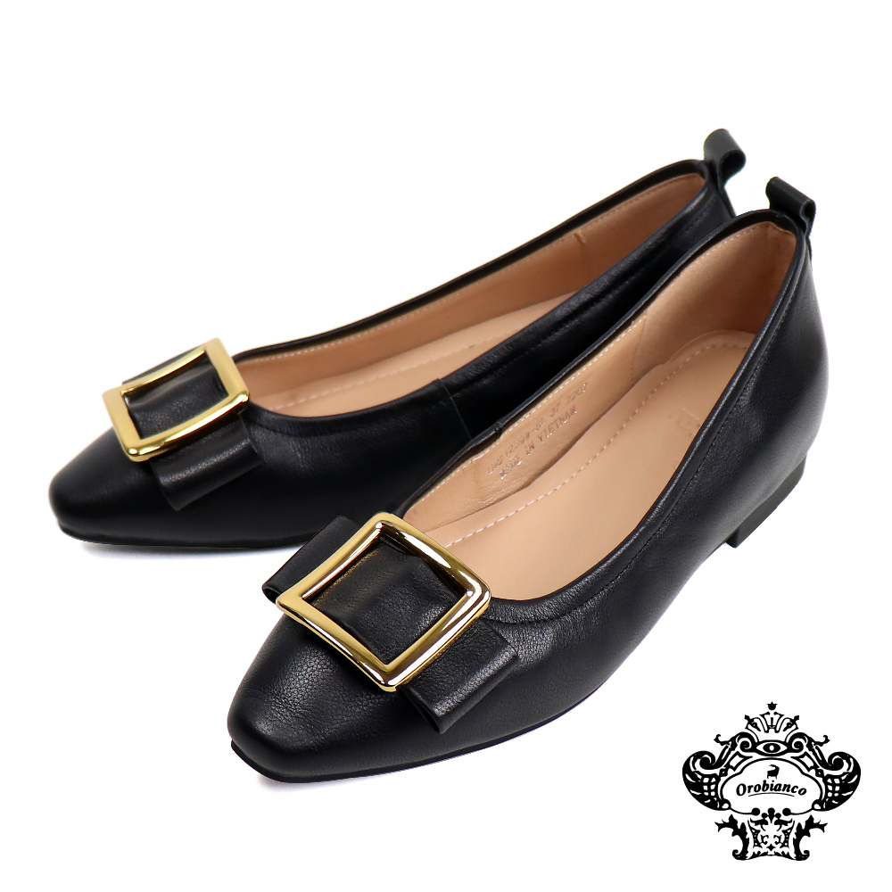 【Orobianco】方框配飾淑女包頭平底鞋 黑色(OR21239W-BL)