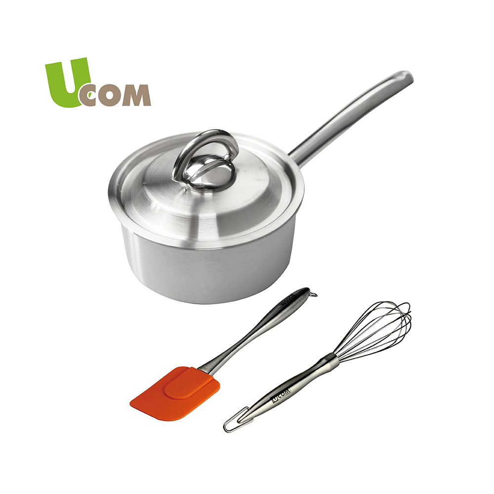 UCOM新都會多層複合醬料鍋單柄16cm+UCOM 璞原霧鋼打蛋器+UCOM璞原霧鋼矽膠刮刀_0