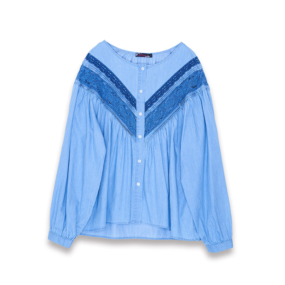 5th STREET｜女裝｜蕾絲剪接襯衫｜拔淺藍