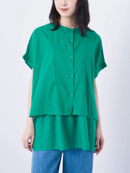 【SET ITEM】素面圓領前扣上衣+下拼接荷葉無袖上衣(6A36L0A0300) - Green Parks