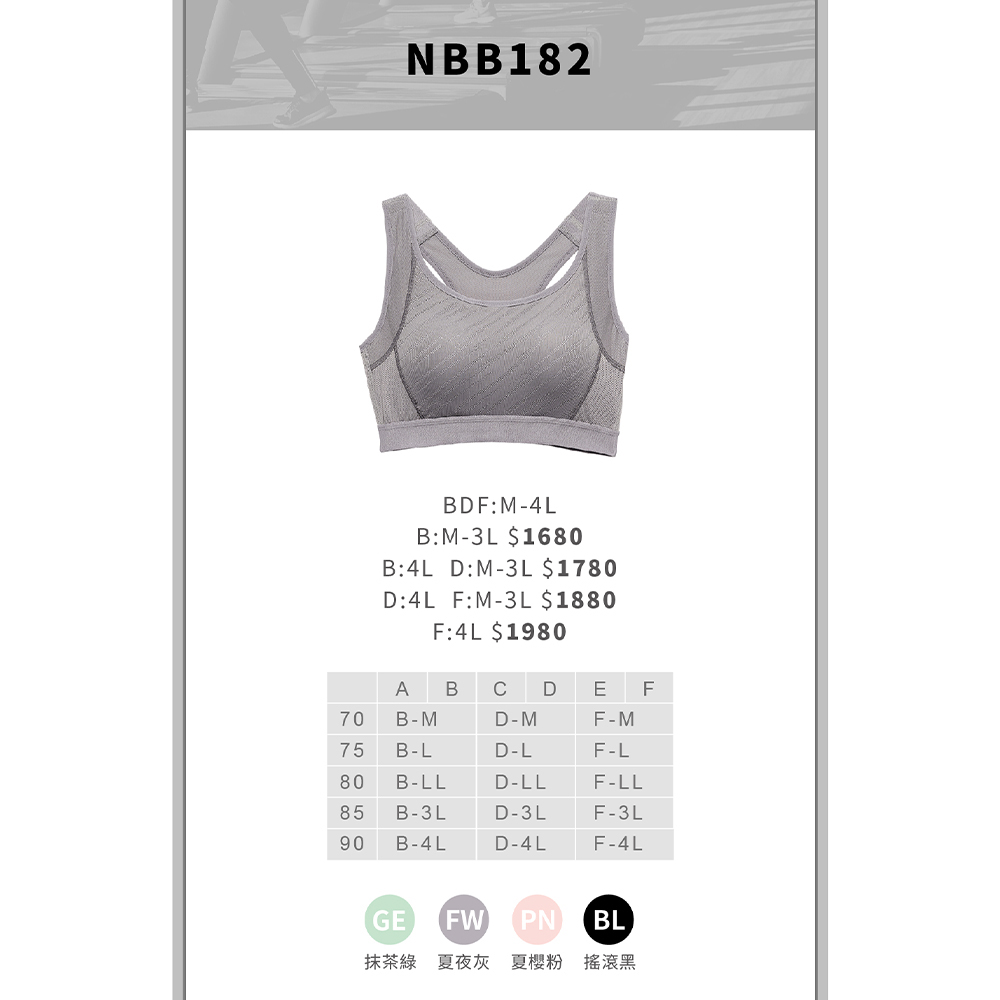 華歌爾-專業運動系列 B:M-4L/ F:M-4L雙V運動內衣(夏夜灰) NBB182FW_8