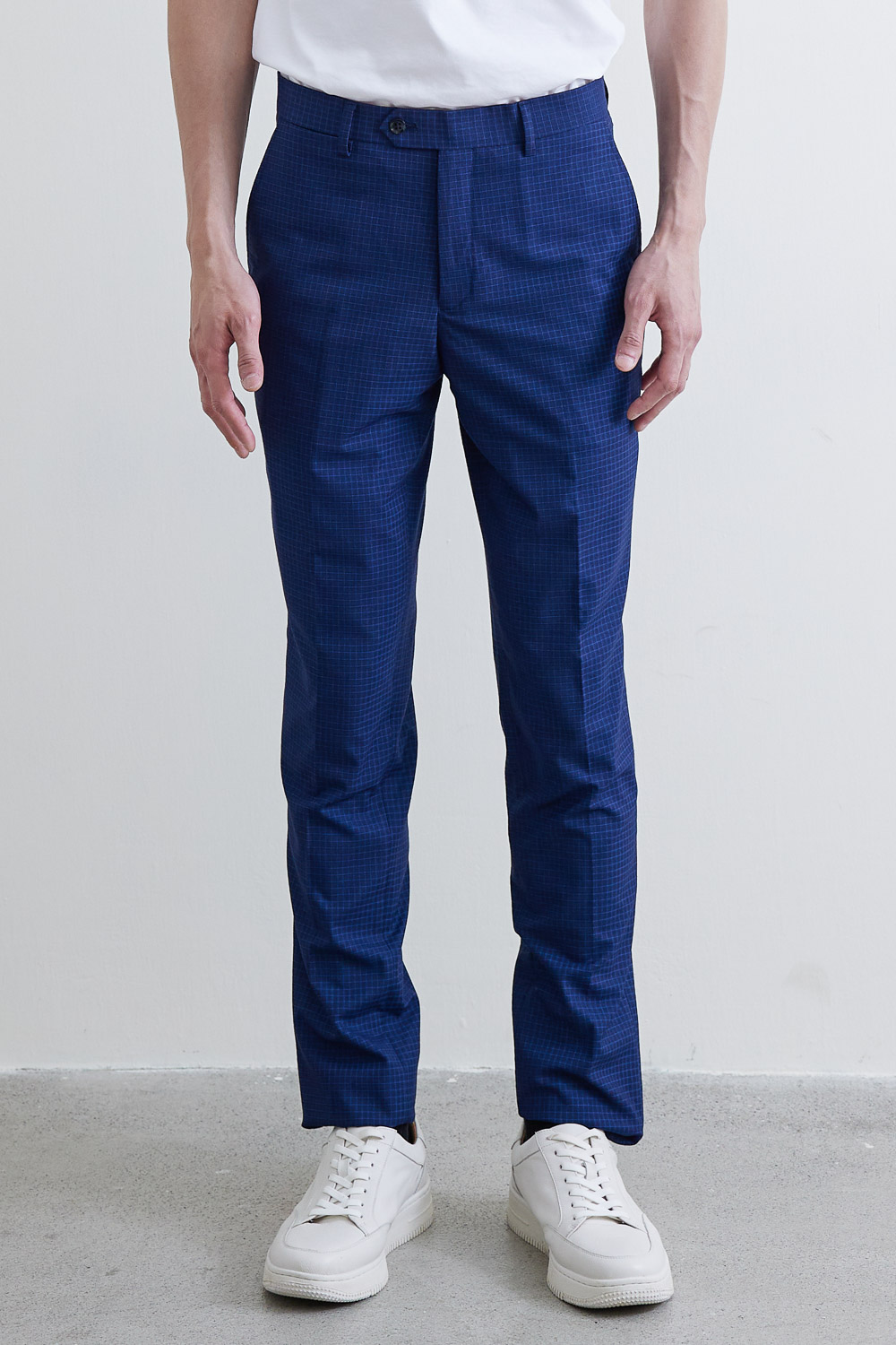 SST&C #Online Exclusive  Navy Blue Check Pattern Slim Fit Suit Trousers | 0212003009  (Outlet)_1