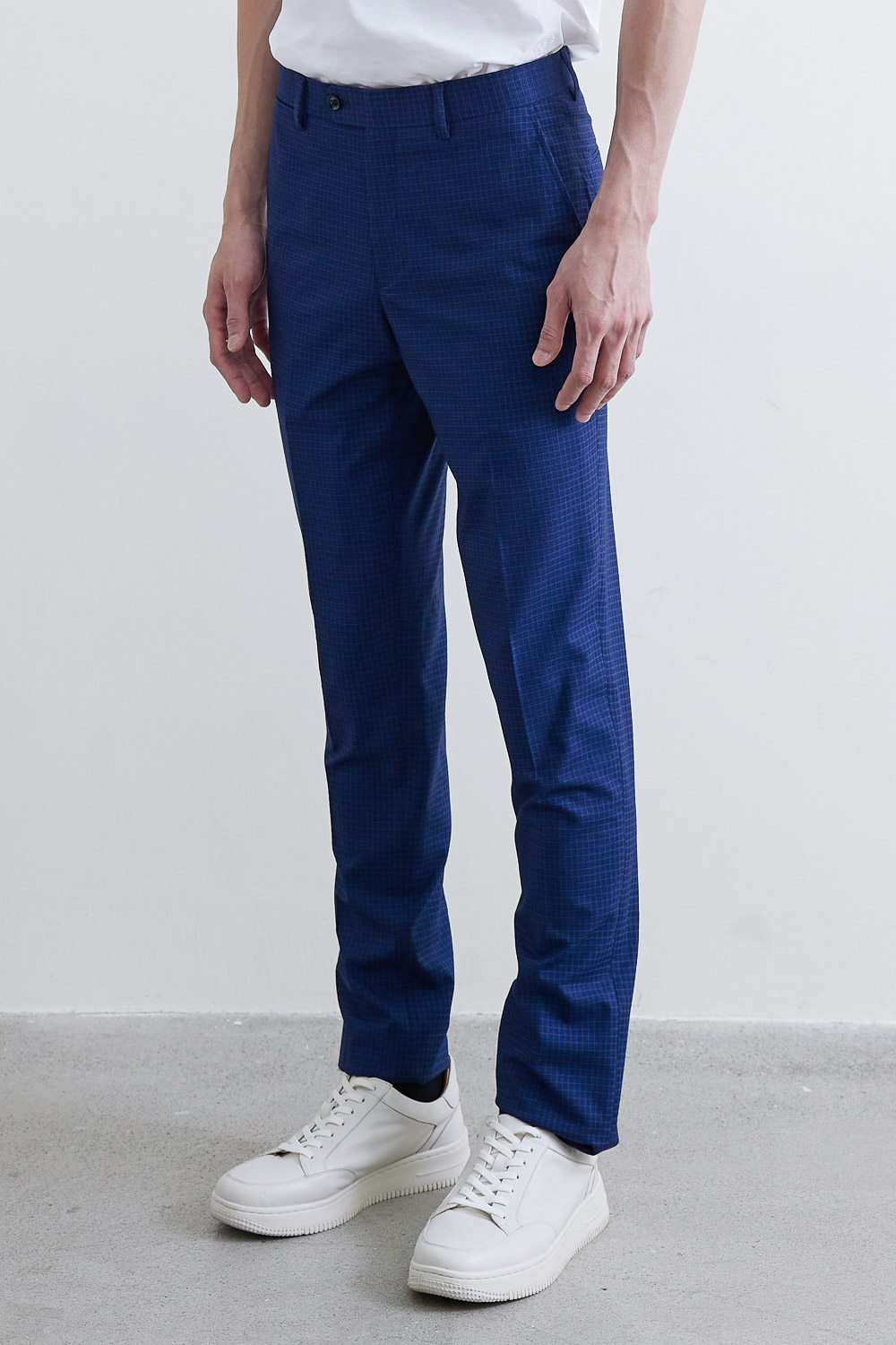 SST&C #Online Exclusive  Navy Blue Check Pattern Slim Fit Suit Trousers | 0212003009  (Outlet)_2