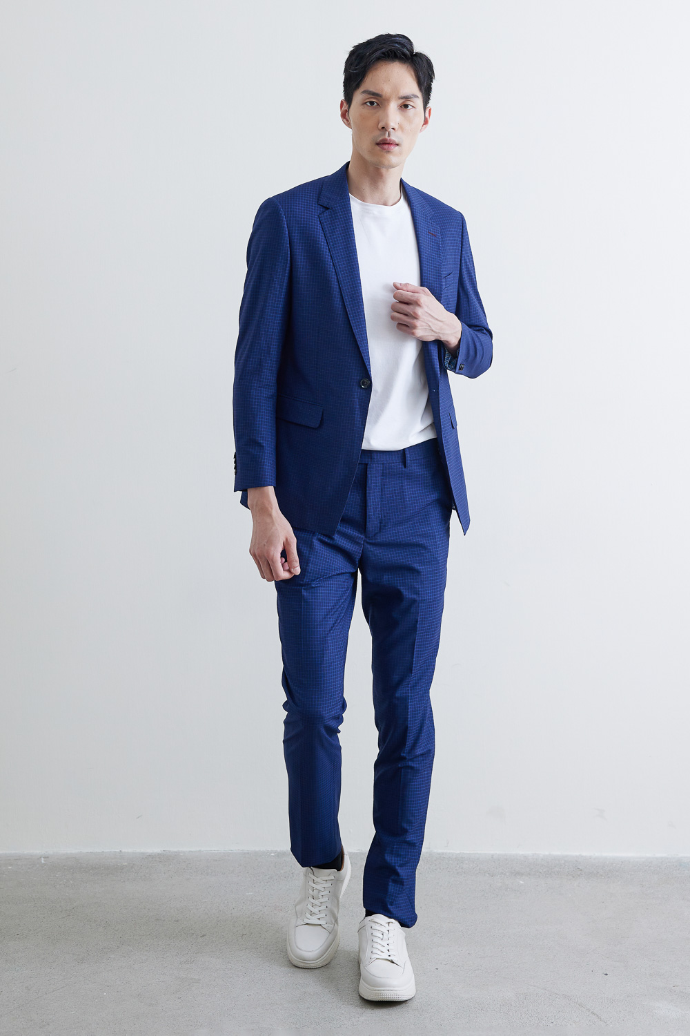 SST&C #Online Exclusive  Navy Blue Check Pattern Slim Fit Suit Trousers | 0212003009  (Outlet)_4