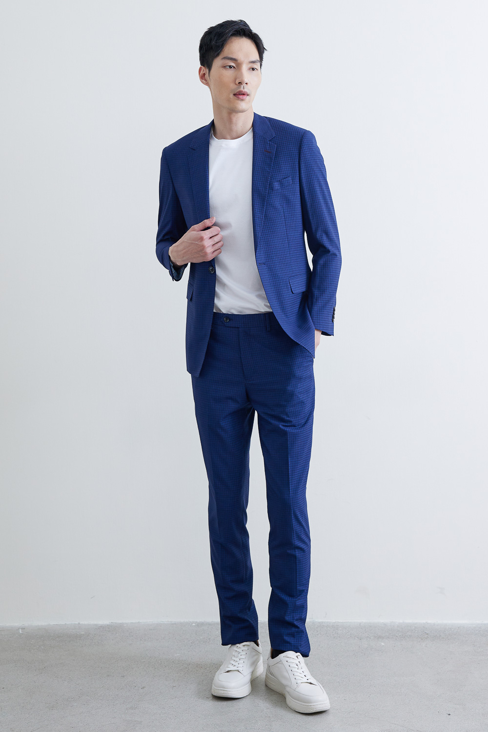 SST&C #Online Exclusive  Navy Blue Check Pattern Slim Fit Suit Trousers | 0212003009  (Outlet)_5