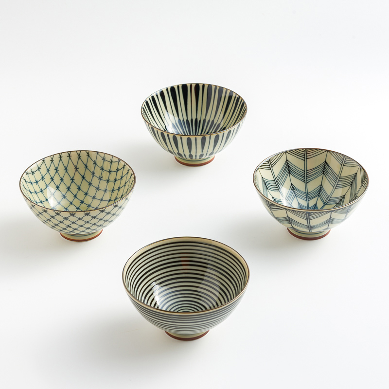 日式 手繪彩紋 12.5cm 陶瓷碗｜十字格｜單品_3
