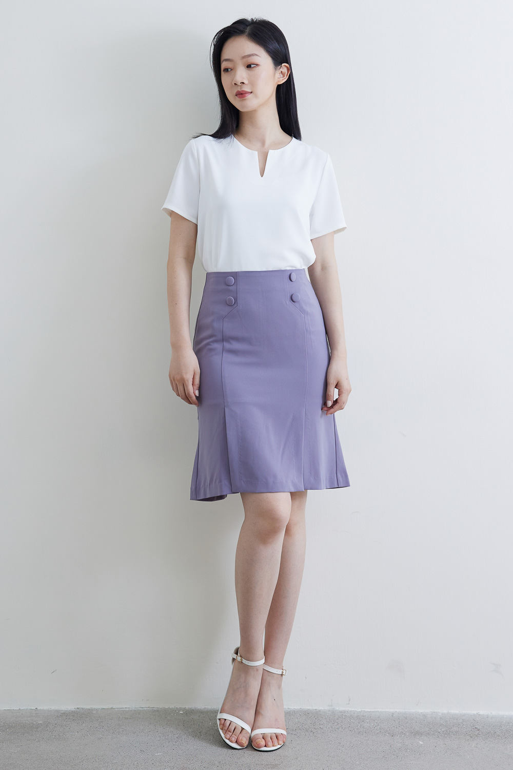 SST&C #Online Exclusive  Gray Purple Buttoned Slit Fishtail Skirt | 7461911003  (Outlet)_0