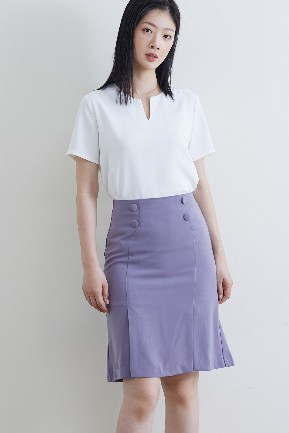 SST&C #Online Exclusive  Gray Purple Buttoned Slit Fishtail Skirt | 7461911003  (Outlet)_1