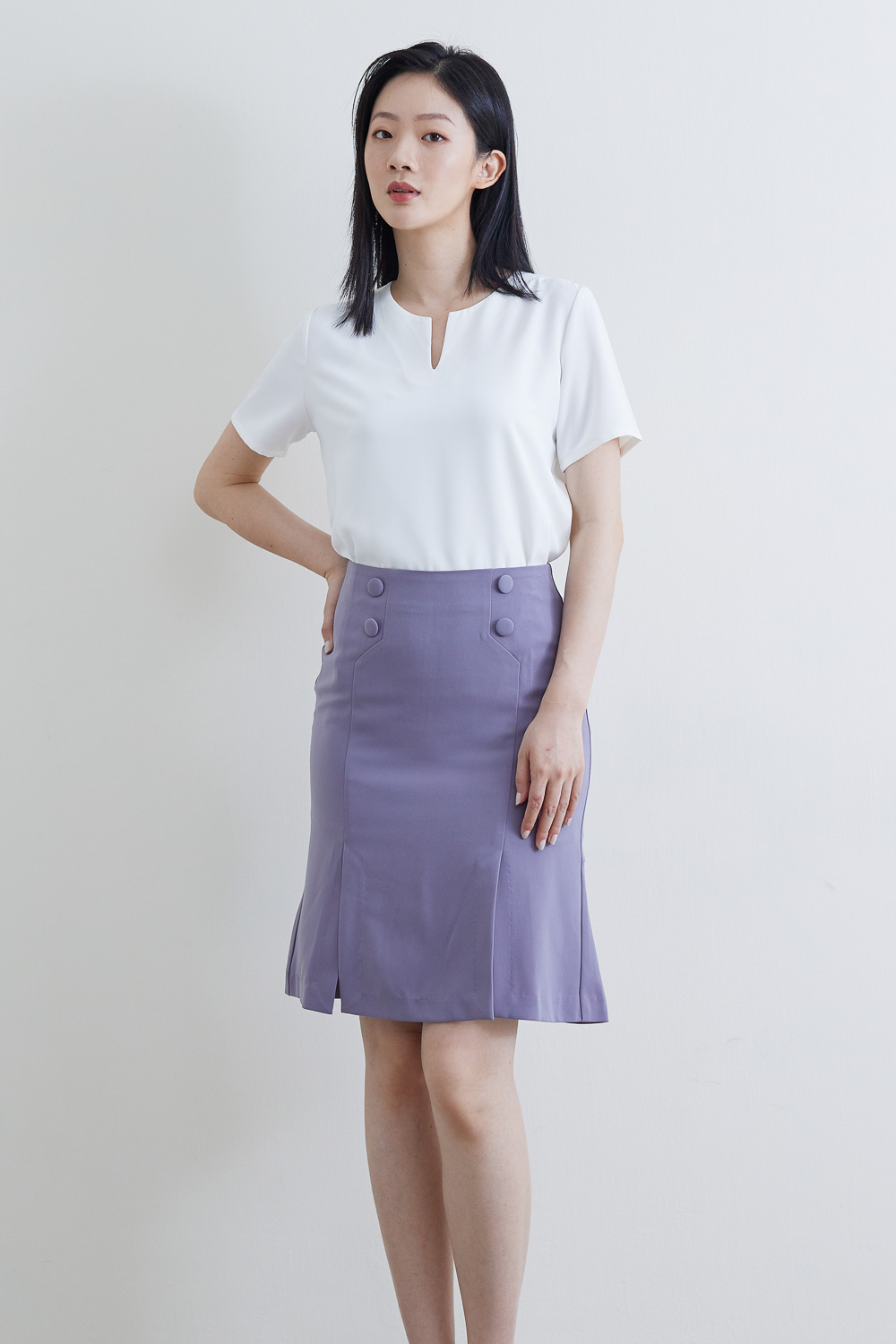 SST&C #Online Exclusive  Gray Purple Buttoned Slit Fishtail Skirt | 7461911003  (Outlet)_2