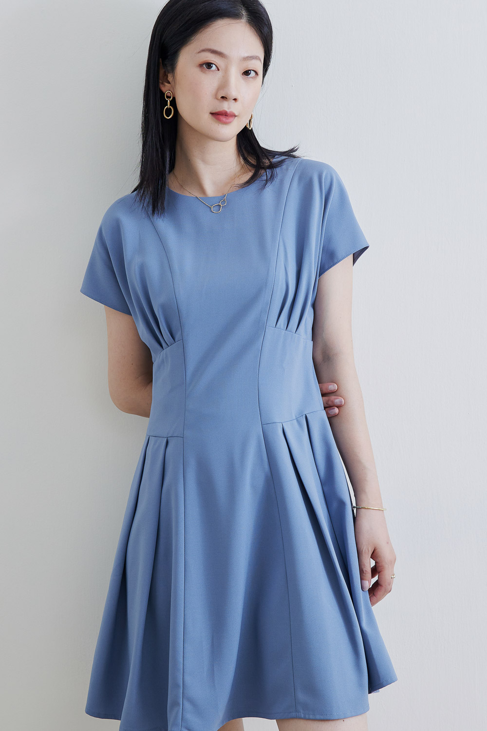SST&C #Online Exclusive  Round Neck Pleated Dress | 8562104002  (Outlet)_1