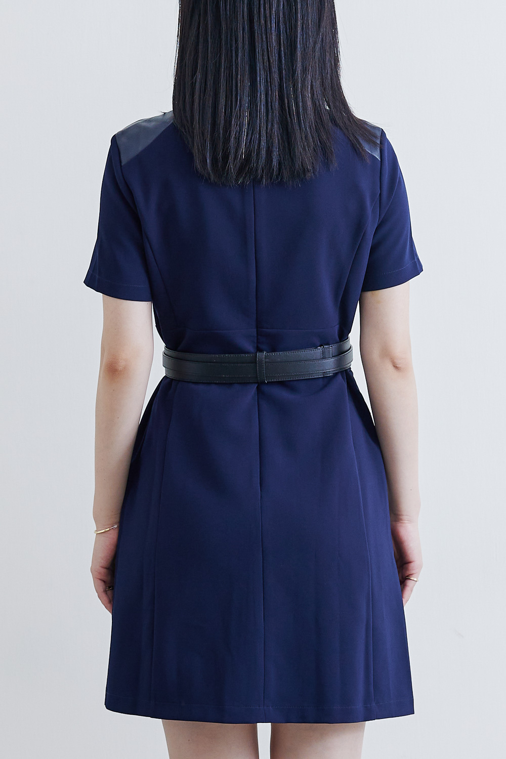 SST&C #Online Exclusive  Sapphire Blue Leather Patchwork Dress | 8562111001  (Outlet)_5