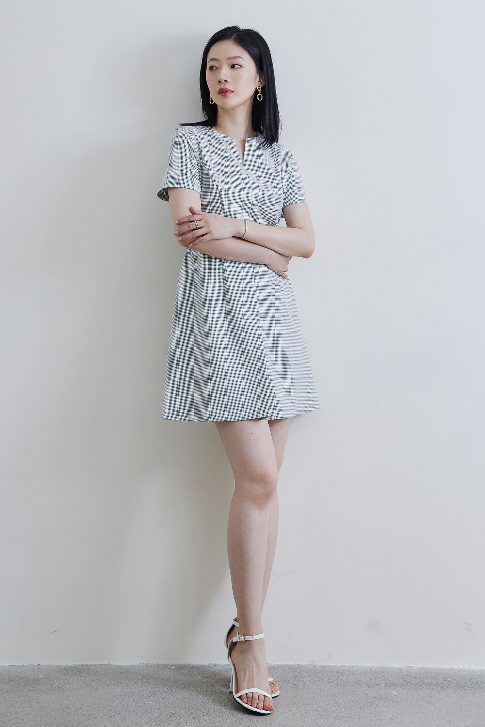 SST&C #Online Exclusive  V-Neck Pleated Check Pattern Dress | 8562203001  (Outlet)_0