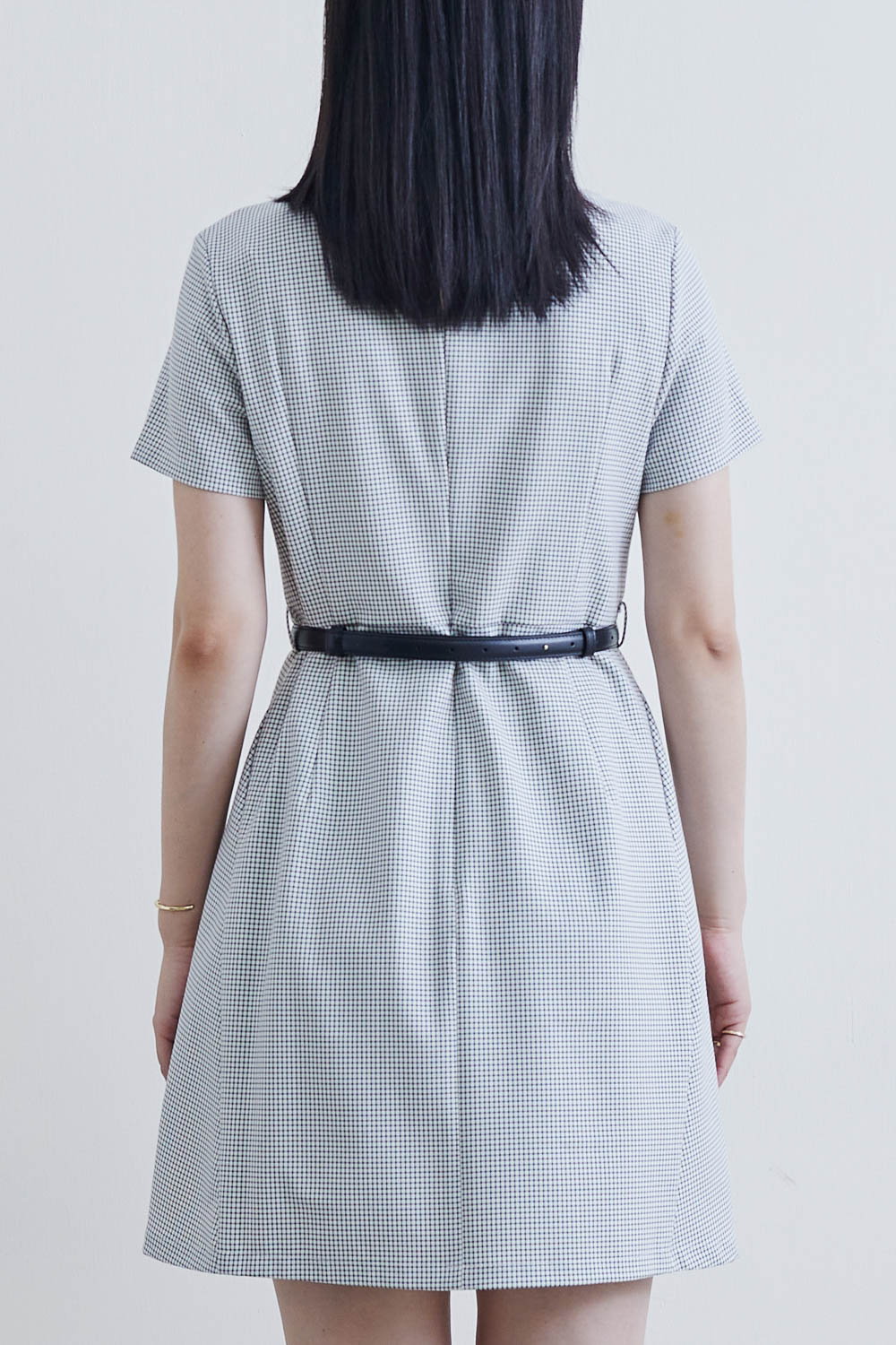 SST&C #Online Exclusive  V-Neck Pleated Check Pattern Dress | 8562203001  (Outlet)_5