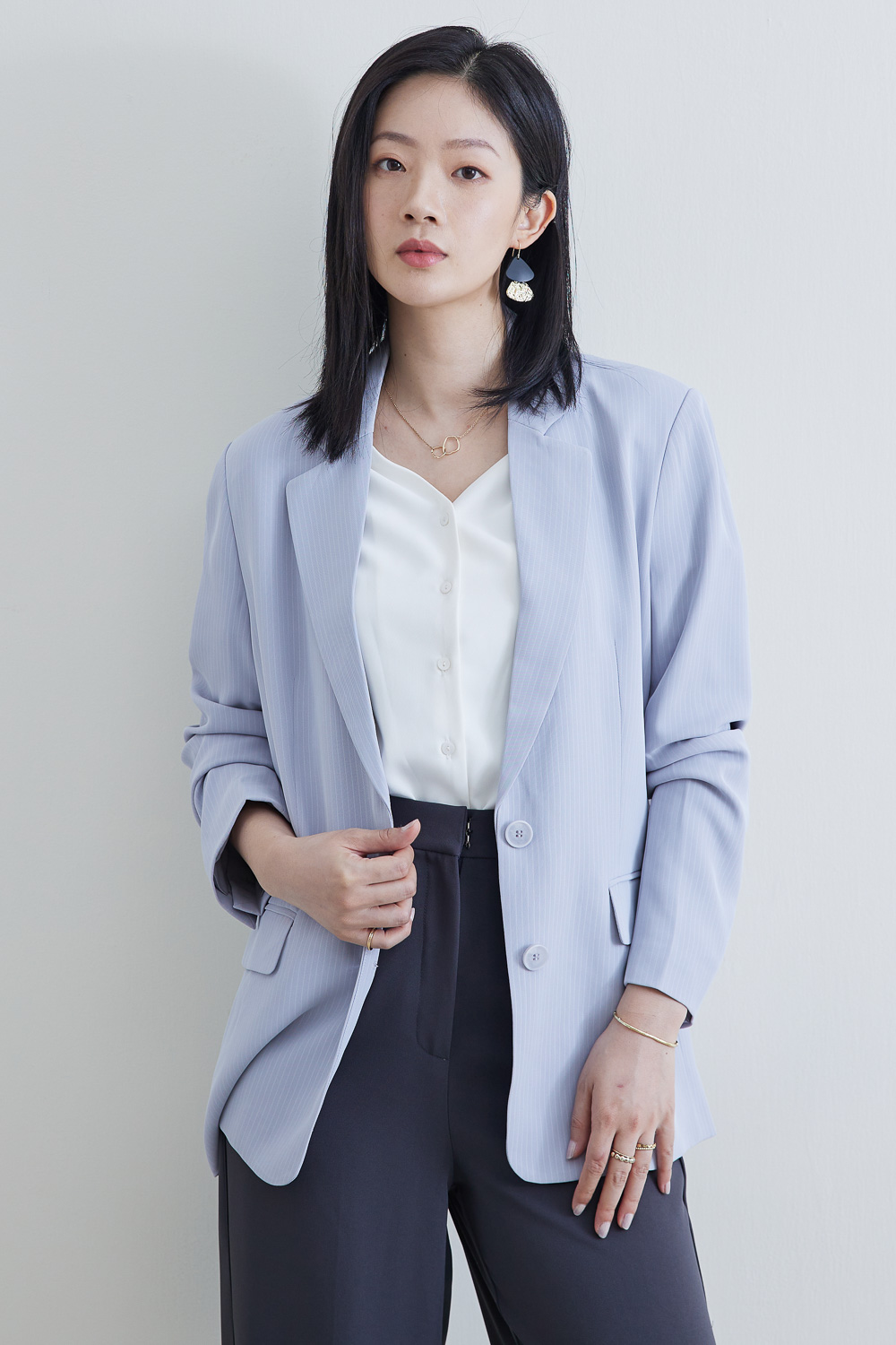SST&C #Online Exclusive  Light Lavender Lapel Striped Pattern Casual Women'S Suit Jacket | 8162204006  (Outlet)_0