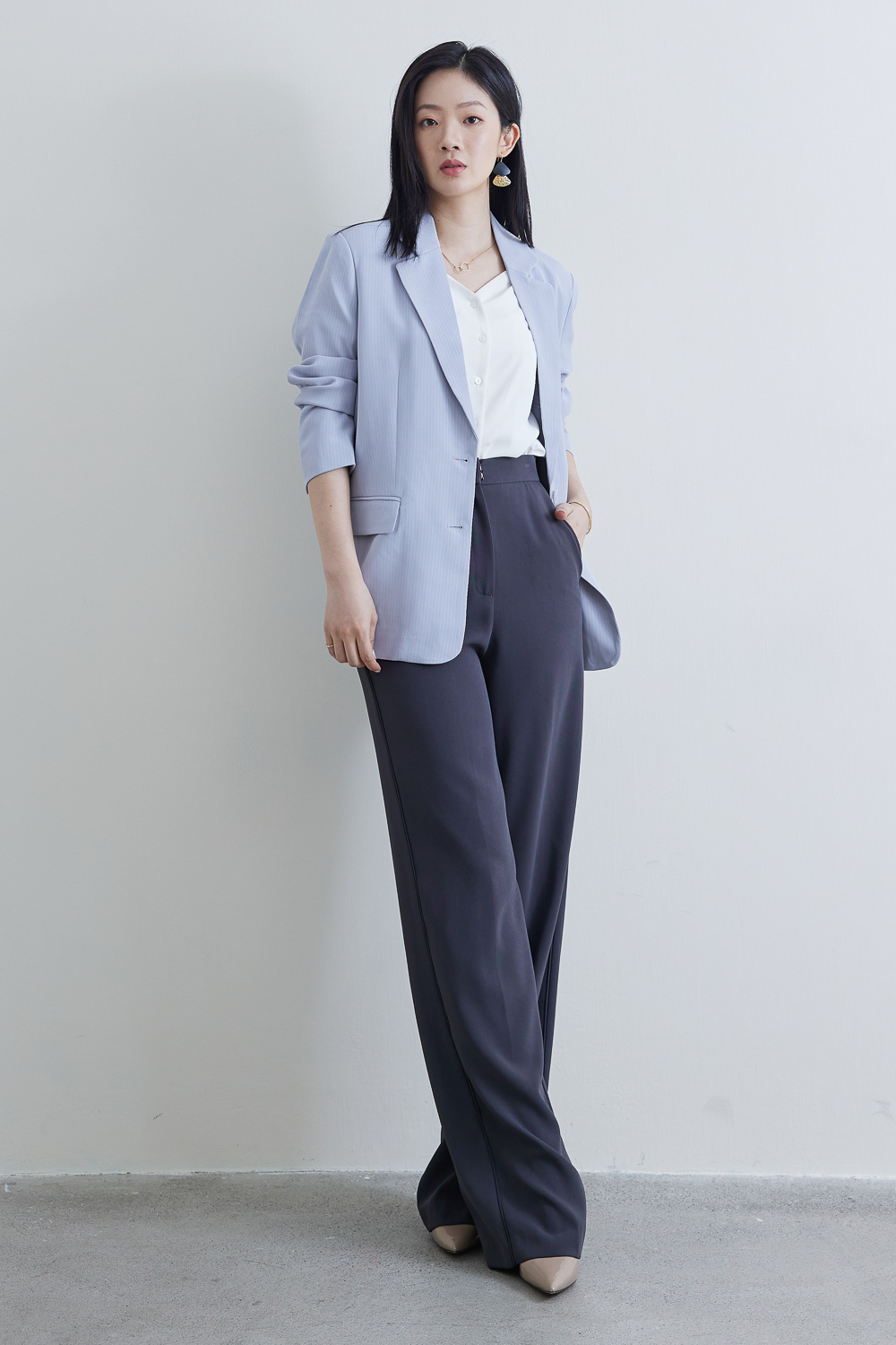 SST&C #Online Exclusive  Light Lavender Lapel Striped Pattern Casual Women'S Suit Jacket | 8162204006  (Outlet)_1