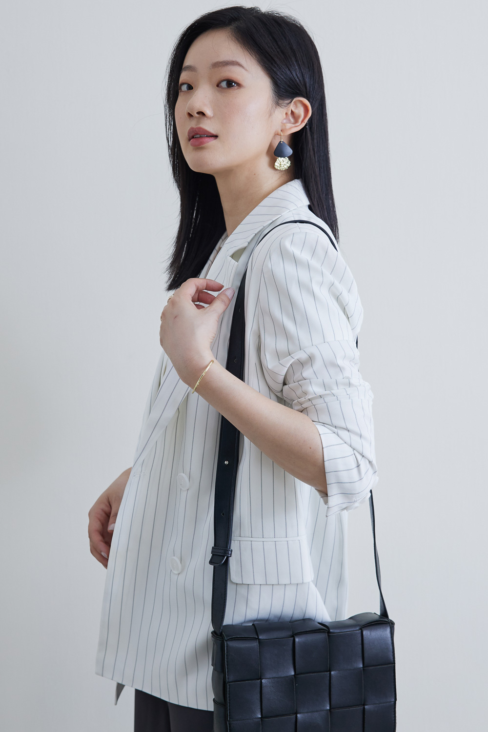 SST&C #Online Exclusive  White Striped Pattern Double Breasted Casual Women'S Suit Jacket | 8162204008  (Outlet)_1