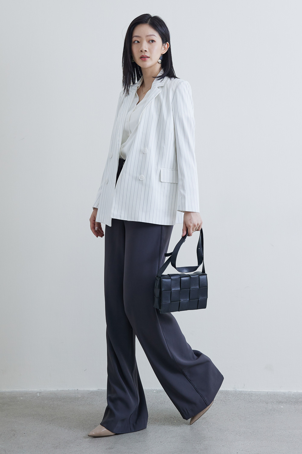 SST&C #Online Exclusive  White Striped Pattern Double Breasted Casual Women'S Suit Jacket | 8162204008  (Outlet)_2
