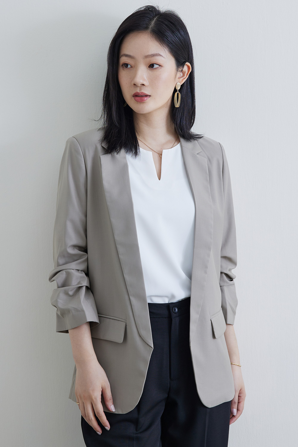 SST&C #網路獨賣款橄欖綠七分袖抽皺外套 | 8162205005 (outlet)_0