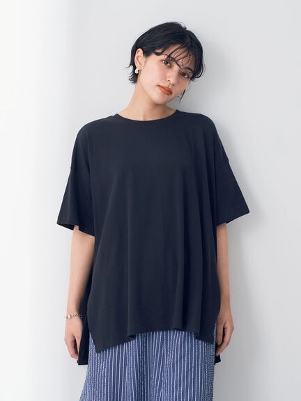 素色下擺開衩純棉T恤上衣(7C36L1C0100) - YECCA VECCA