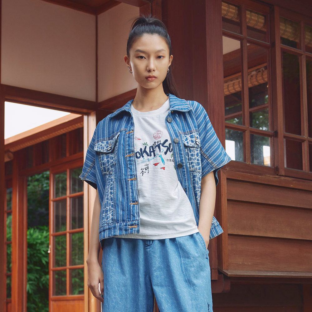 江戶勝｜女裝｜寬版落肩牛仔背心