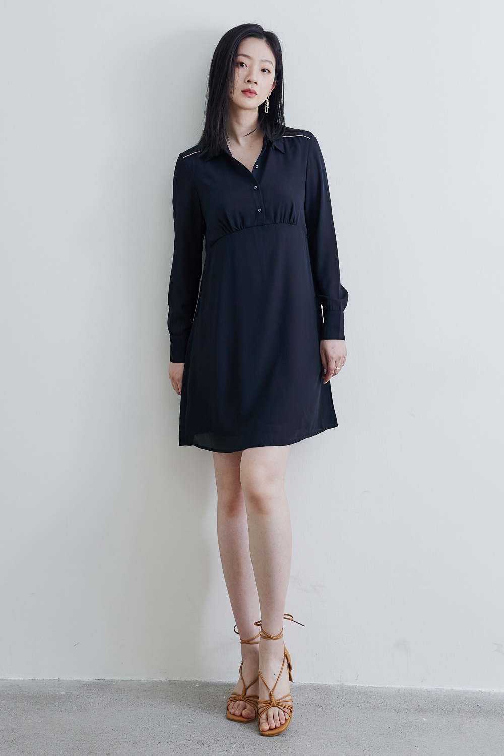 SST&C #Online Exclusive  Black Shirt Collar Dress | 8561812010  (Outlet)_0
