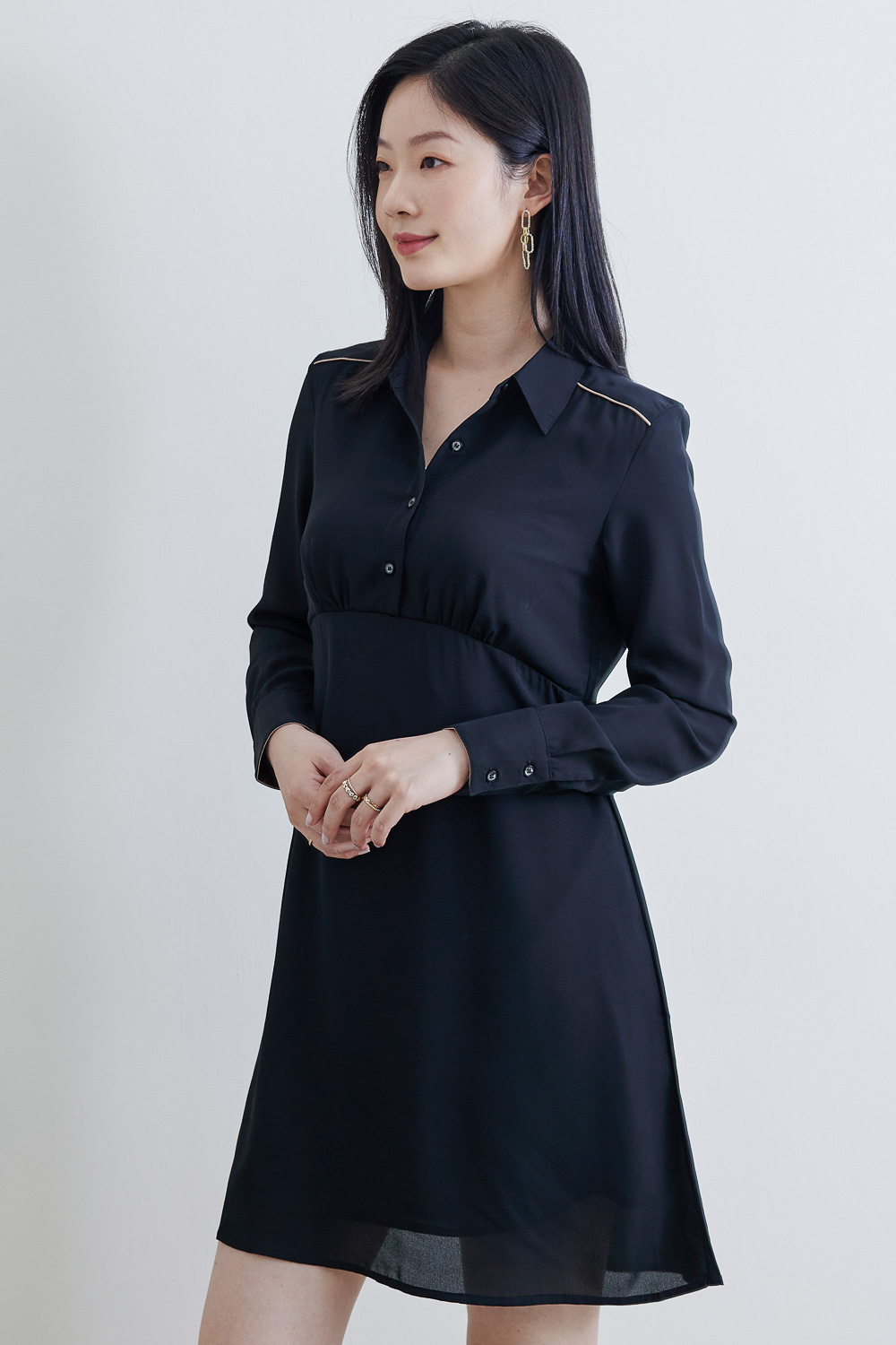 SST&C #Online Exclusive  Black Shirt Collar Dress | 8561812010  (Outlet)_1