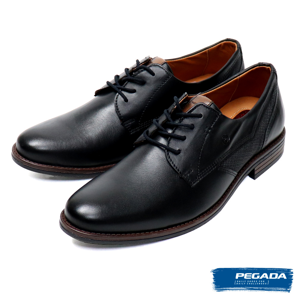 【PEGADA】潮流雙色底側面壓紋輕量德比鞋 黑色(124551-BL)