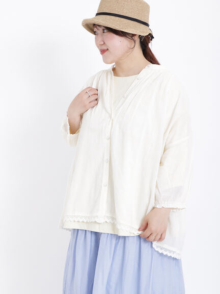 印度巴里紗棉質蕾絲拼接七分袖襯衫(FL36L0A0780) - Samansa Mos2