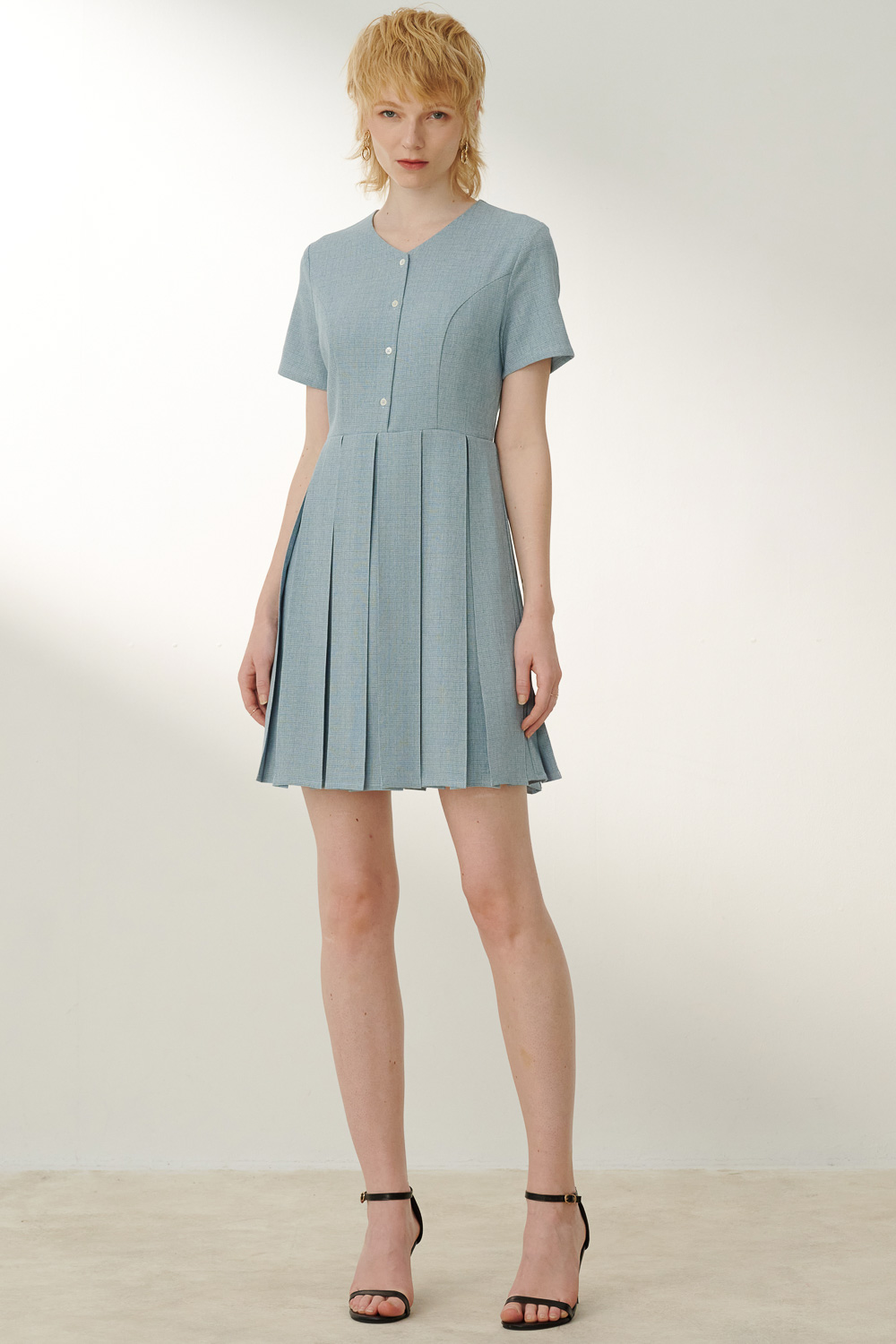 SST&C Aqua V-Neck Pleated Dress | 8562306001  (Outlet)_1