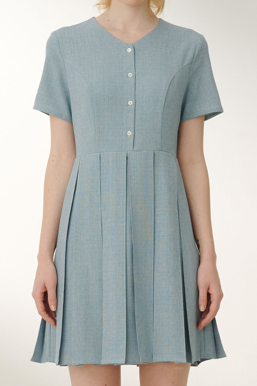 SST&C Aqua V-Neck Pleated Dress | 8562306001  (Outlet)_4