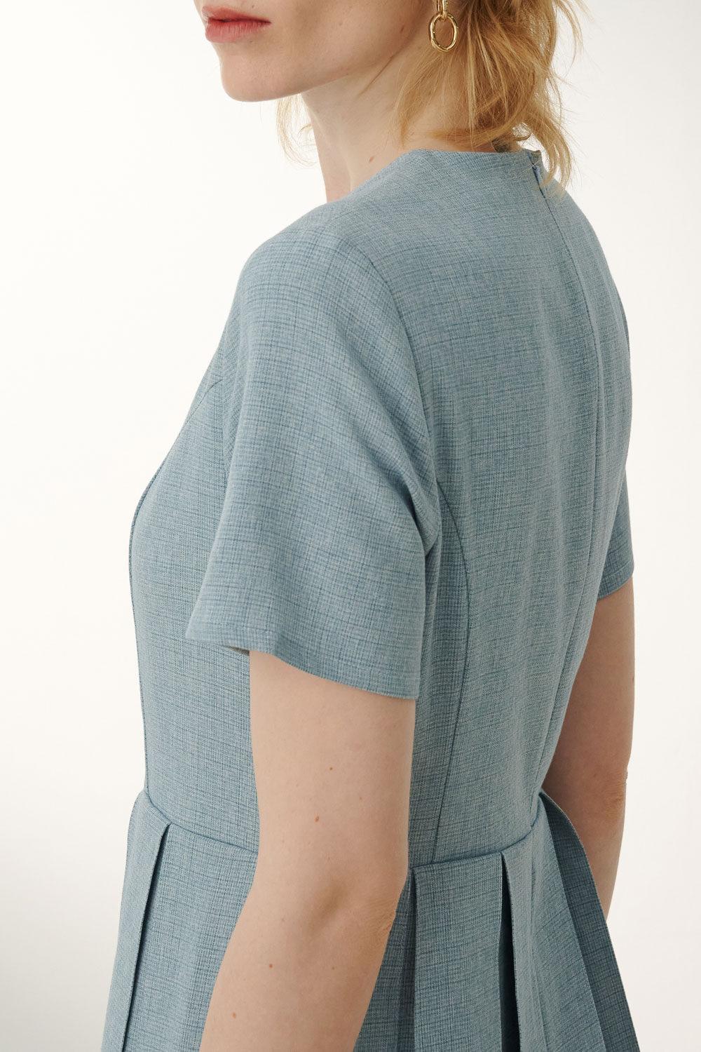 SST&C Aqua V-Neck Pleated Dress | 8562306001  (Outlet)_5
