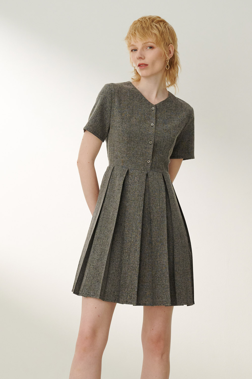 SST&C Black Pleated Dress | 8562306002  (Outlet)_0