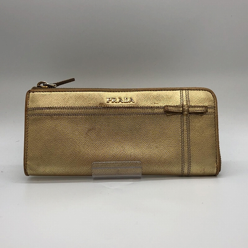 【汐止遠雄店】PRADA/長夾錢包//金色長夾