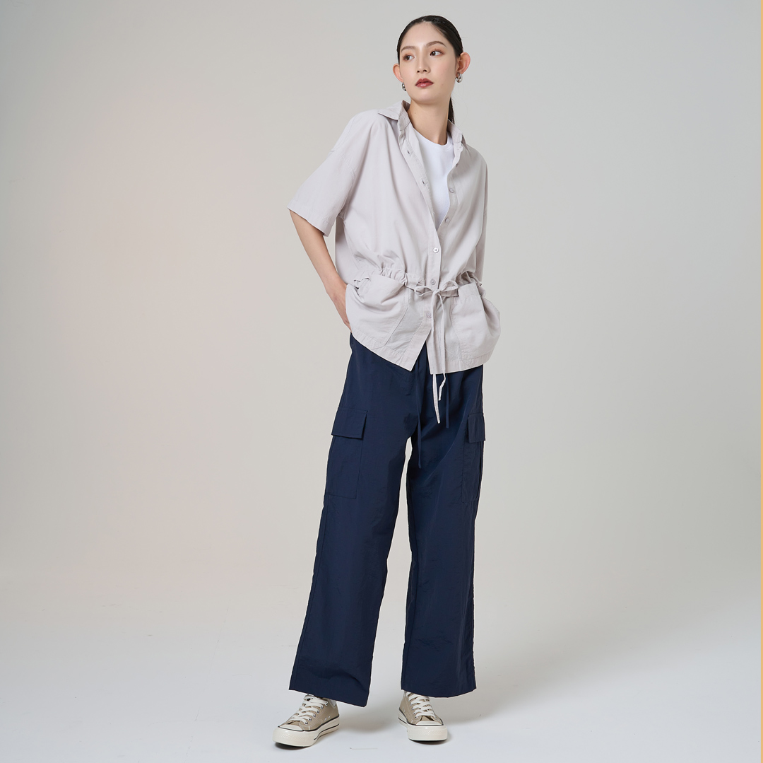 今年必備 率性擔當抽繩工裝褲(丈青)-女_2