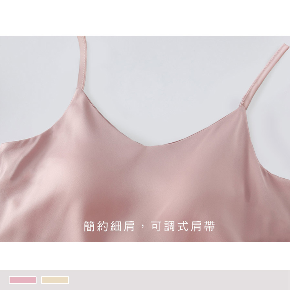 附襯墊【柔滑絲緞】細肩無袖連身睡衣睡裙 居家服 2016_1