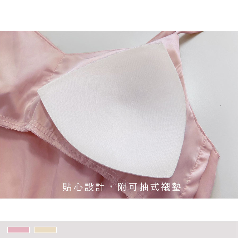 附襯墊【柔滑絲緞】細肩無袖連身睡衣睡裙 居家服 2016_3