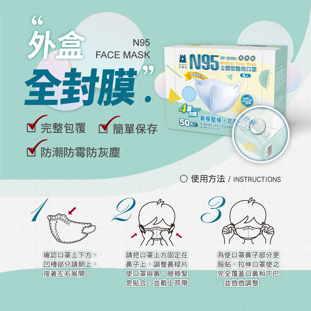 【藍鷹牌】壓條款 N95醫用立體型成人口罩 白色 50片/盒 多件優惠中 NP-3DMUW_5