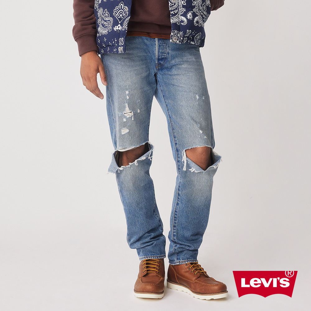 Levis 男款 501 54復古排釦合身直筒牛仔褲 / 精工大開口破壞 X 微磨損細節 熱賣單品