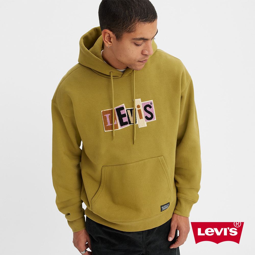 Levis 滑板系列 男款 寬鬆版超重磅口袋帽T / 拼接布章Logo / 蘚苔綠 熱賣單品