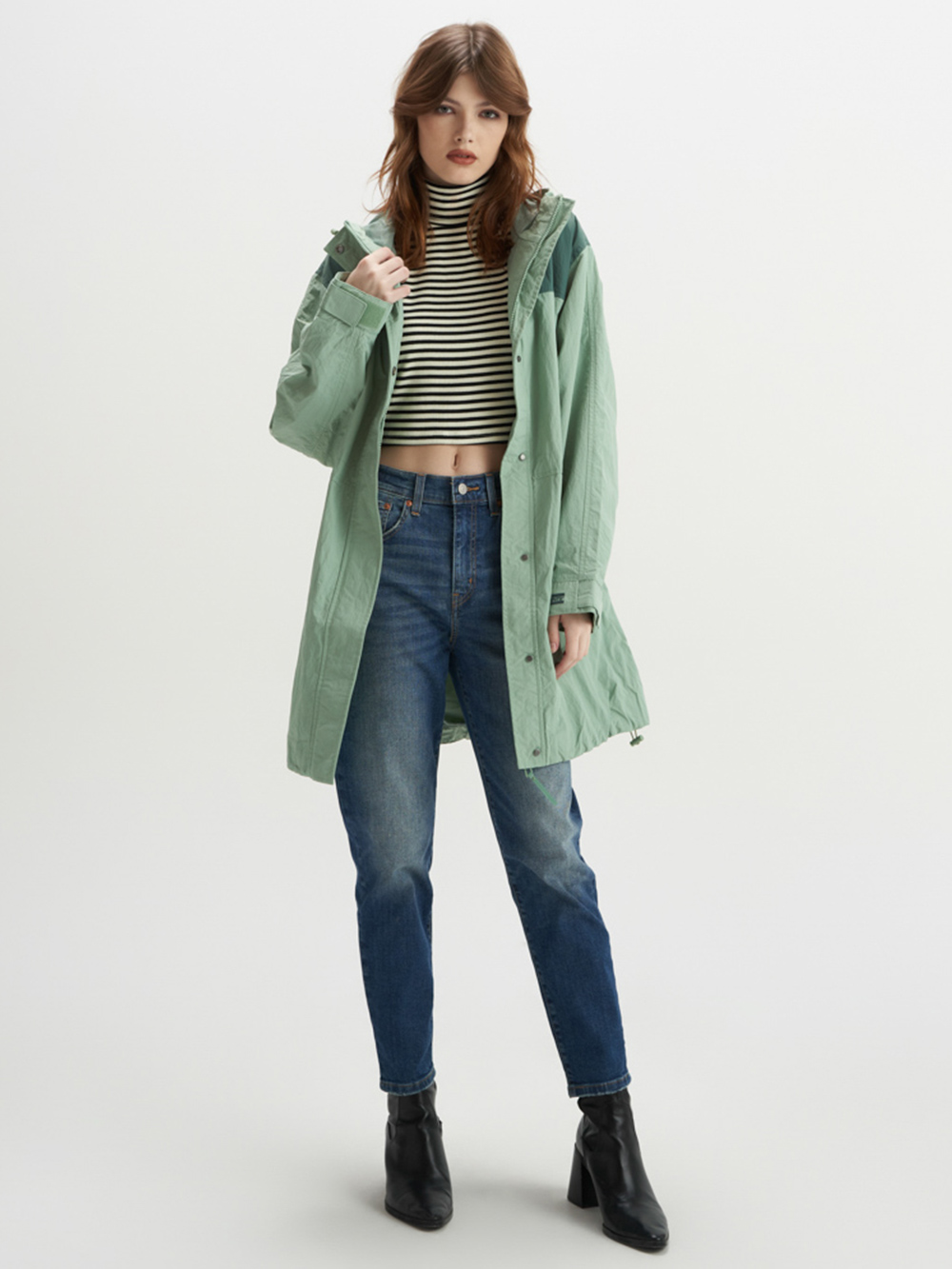 Levis 女款 長版連帽網眼風衣外套 / 抽繩收縮下擺 熱賣單品